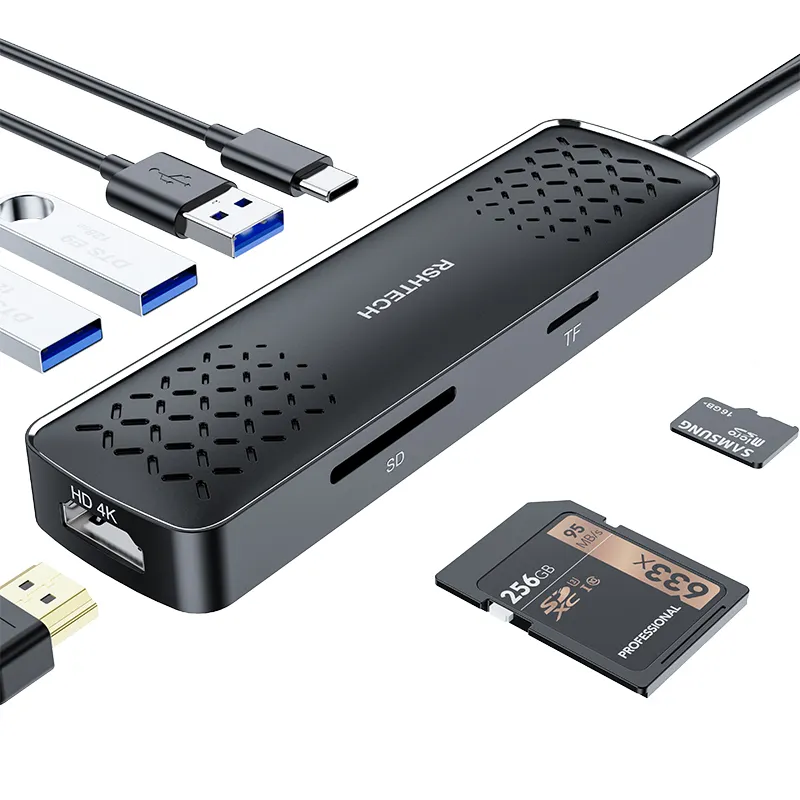 RSHTECH USB C адаптер с 4K @ 60 Гц 100 Вт PD зарядка USB концентраторы SD/TF кард-ридер 7 в 1 USB C концентратор для ПК и Macbook
