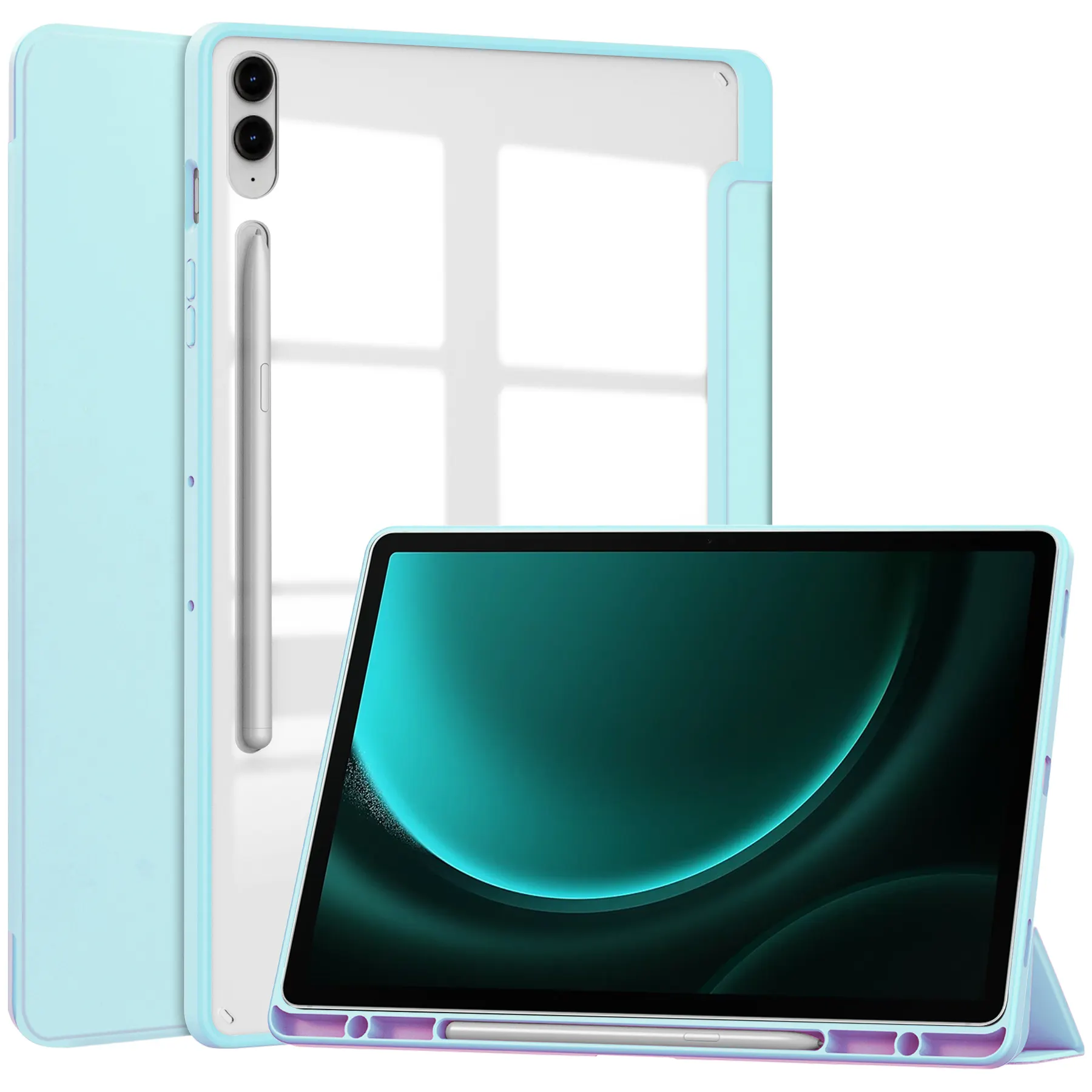 Tri-fold Stand Folio Flip TPU Tablet Cover iPad Case Fundas rígidas para Samsung Galaxy Tab S9 FE Plus 12,4 pulgadas