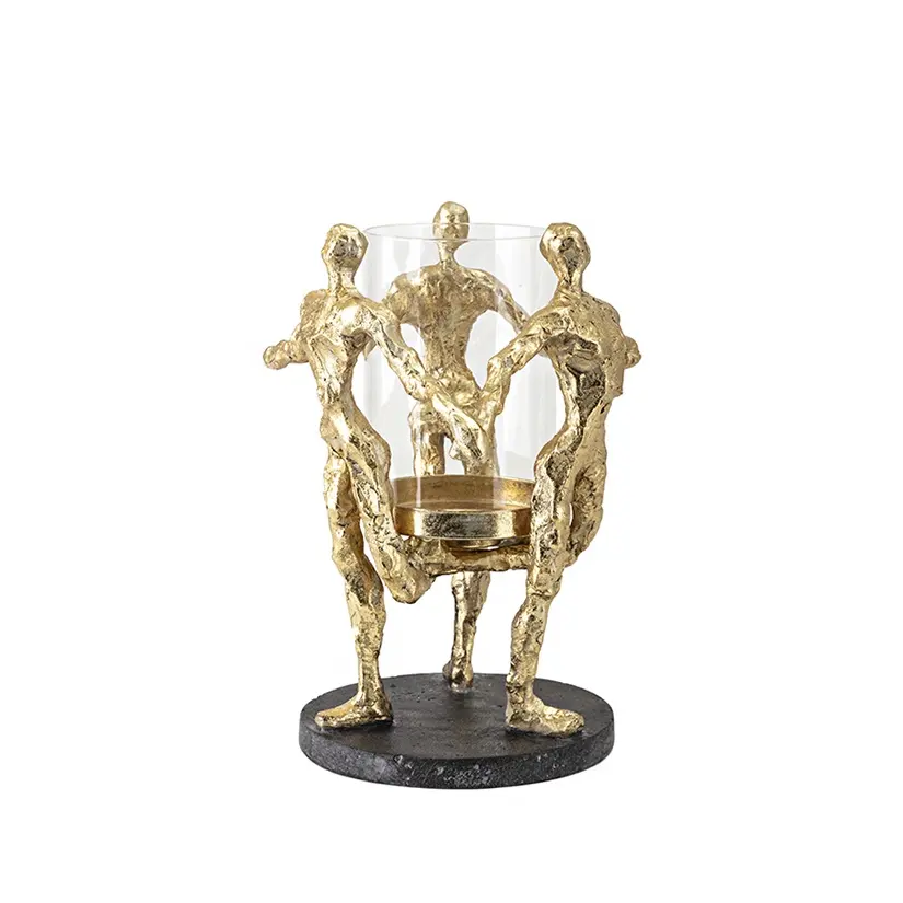 Luxe figurine en résine feuille d'or autocollant amis main dans la main bougeoir décoration pour la maison et l'hôtel