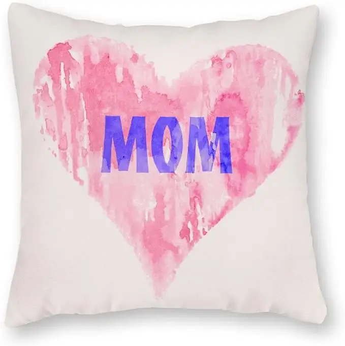 Personalización de alta calidad, mamá de arpillera con estampado de corazón de color agua, funda de almohada, regalo de cumpleaños