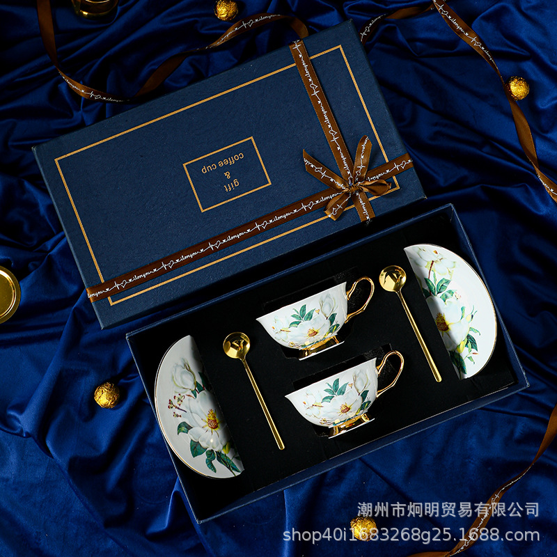 Camellia pair cup blue gift box