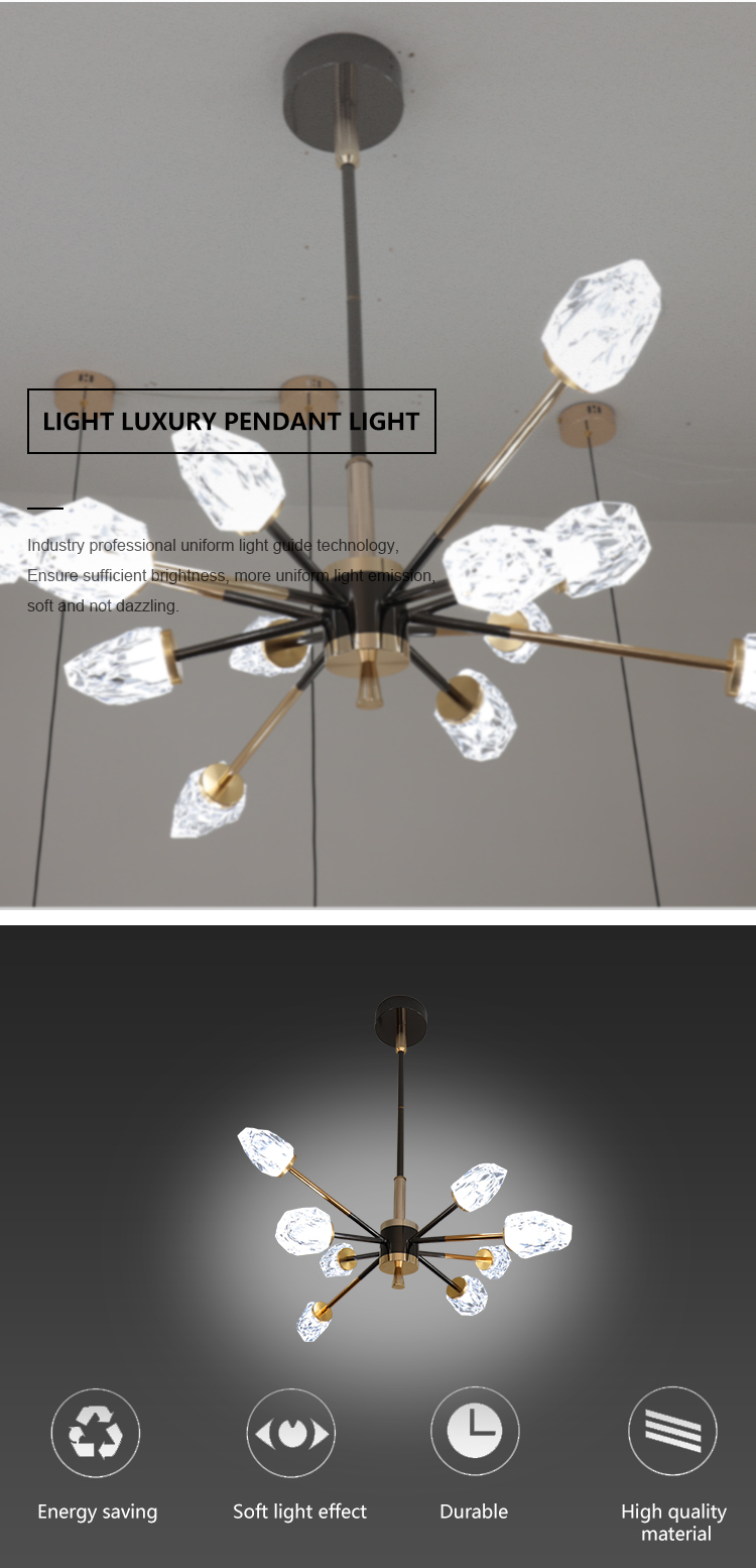 New Product Black Gold Decoration Restaurant Hanging Lamp Living Room Luxury LED Chandelier Pendant Light