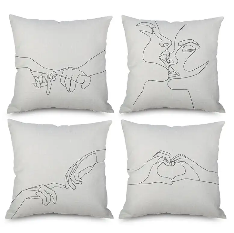 Capa de almofada branca para desenhos em linha, capa decorativa para sofá e poltrona, almofadas para cobrir almofadas nórdicas modernas de retrato, 2020