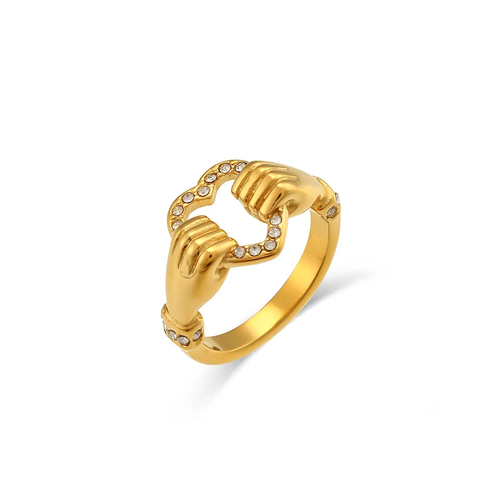 Großhandel Custom Gold Plated Hollow Out Zirkon Handring Personal isierte Edelstahl Herzform Schmuck Ring