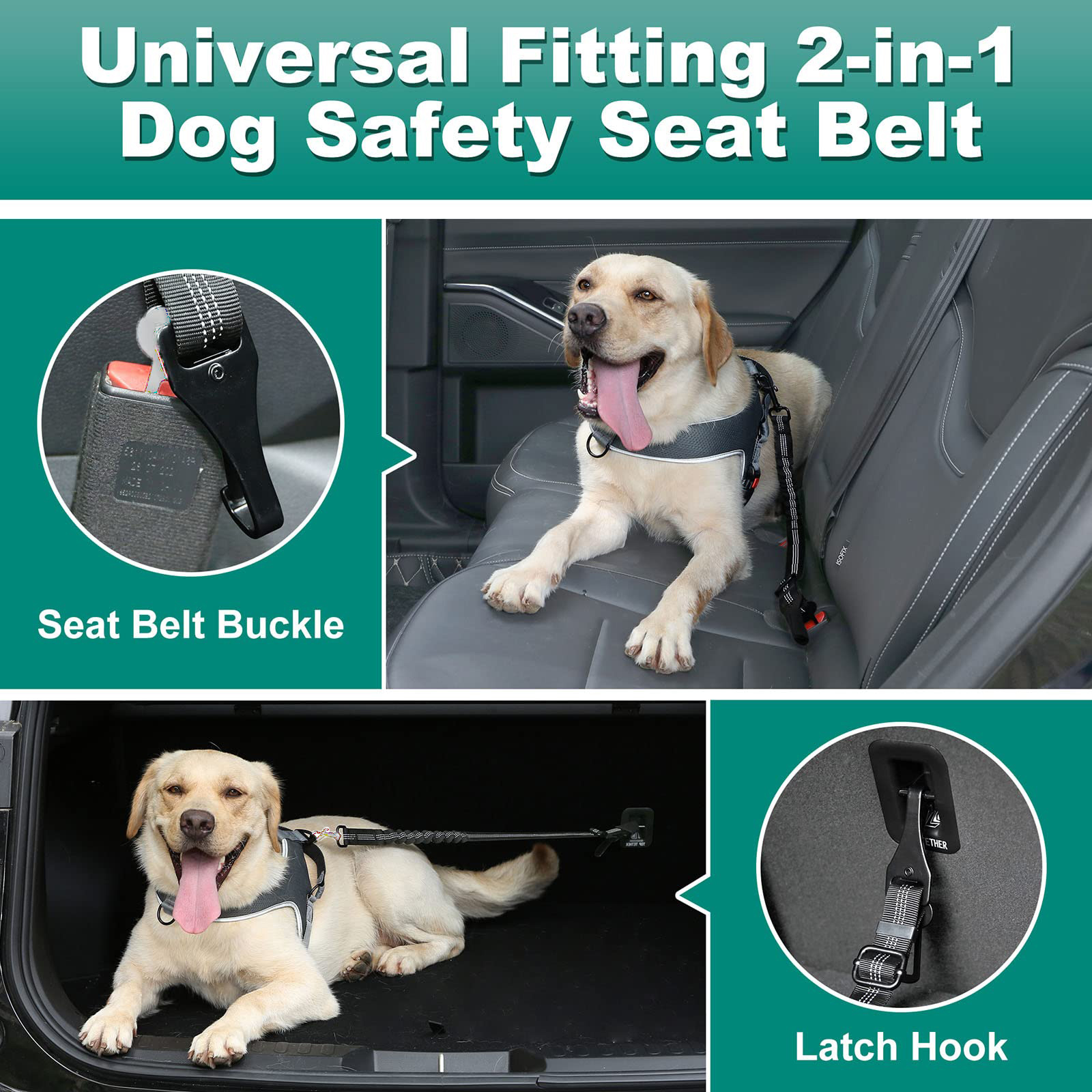Cintura Di Sicurezza Per Cani In Auto - 3 In 1, Regolabile, Riflettente, Nera - Foto 11