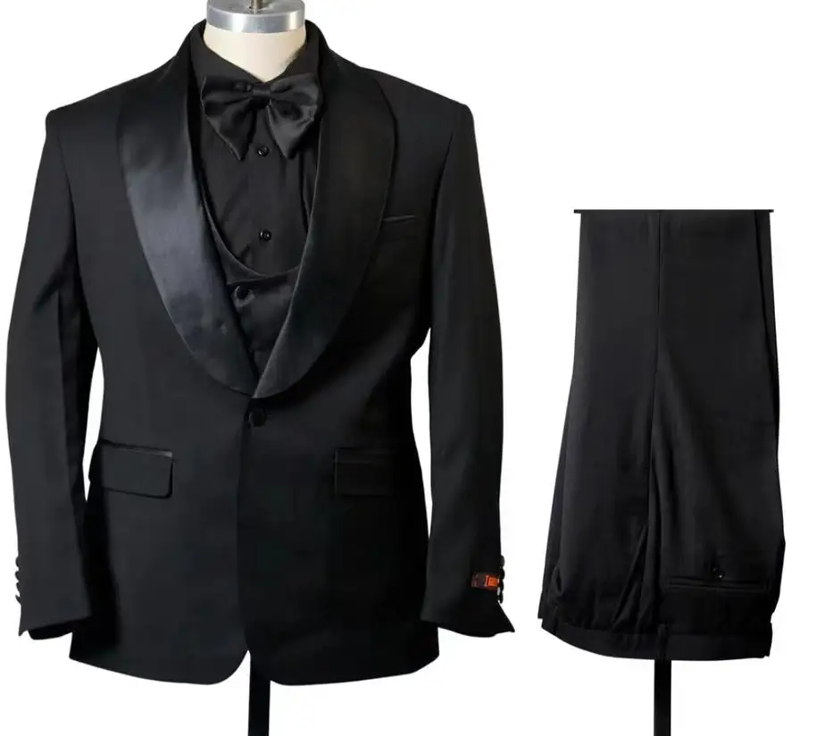 Setelan tuksedo pas badan pria buatan khusus jas hitam pesta makan malam Formal pengantin pria Blazer pria terbaik kustom