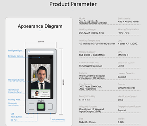 Yistar <strong>LINUX</strong> <strong>System</strong> 4.3-Inch Biometric Facial Access Control <strong>With</strong> Swipe Card Password Fingerprint Recognition - Product Image 5