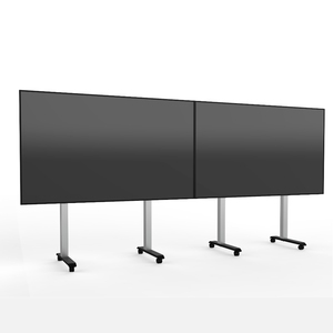 Heavy Duty Adjustable Monitor 2 Screens Cart Moveable <strong>TV</strong> Floor Stand with Wheels Steel Aluminum <strong>Mount</strong> for Wall <strong>Installation</strong> - Product Image 3