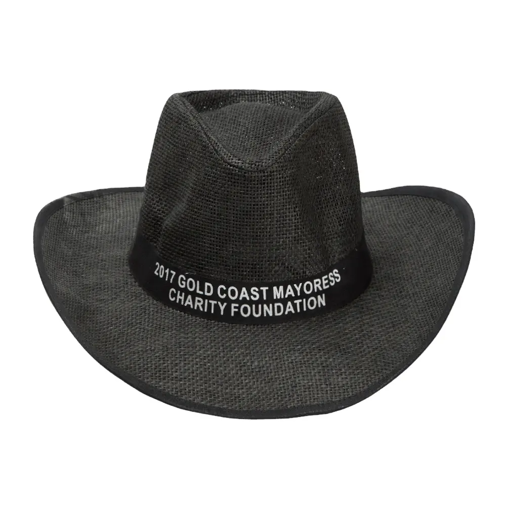 Zeyi-Sombrero de estilo clásico para dama, Sombrero de estilo clásico de color negro con estampado de logotipo, Sombrero de estilo vaquero de estilo occidental, hecho a mano