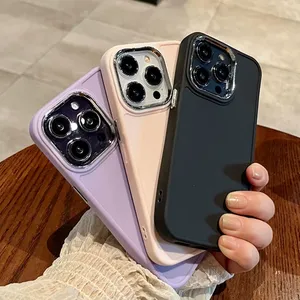 Eletcplated Lens sıvı silikon iPhone için kılıf 14 16 15 11 12 13 Pro Max X XR XS Max 7 8 6 artı düz renk yumuşak kapak - Product Image 1