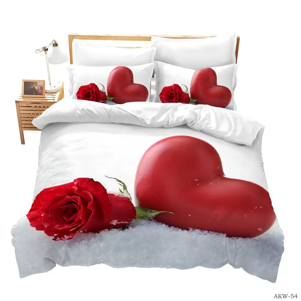 3D Digital printing Rose Flowers design bed sheet duvet cover set with pillowcase flat sheet fitted sheet Bedding sets