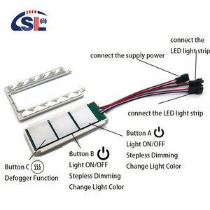 DC12V 5A Tres botones Control de atenuación continuo 2 tiras de luz con función de desempañado Interruptor de sensor táctil de espejo para Baño