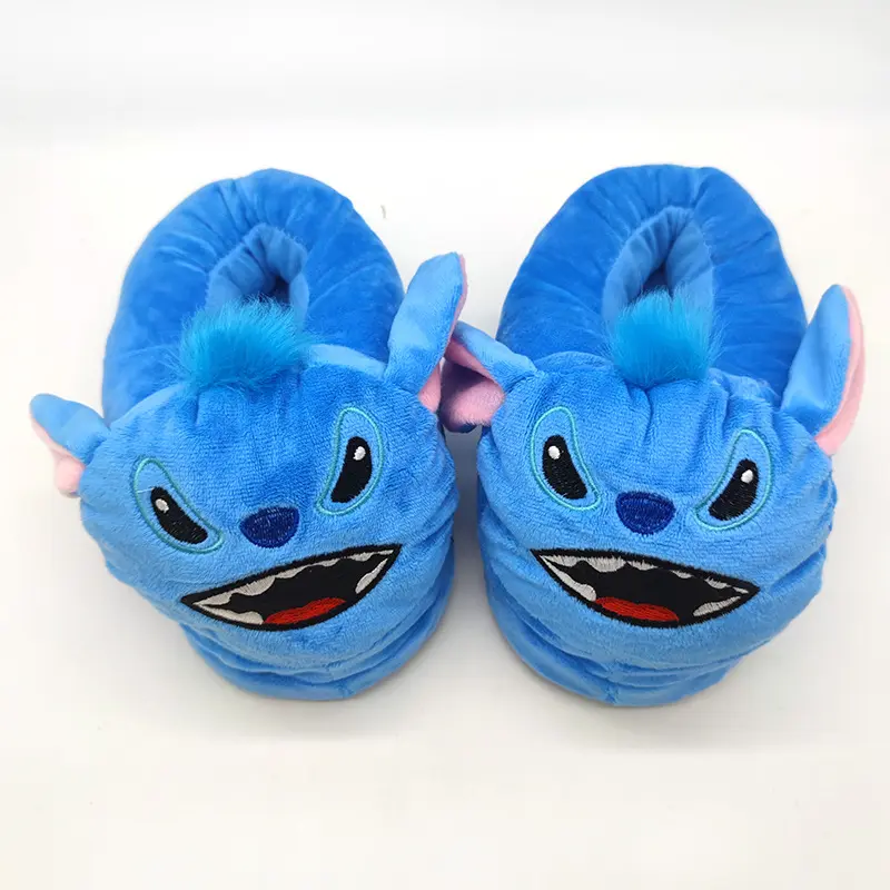 Hete Verkoop Lilo Steken Pluche Slippers Binnen Blauwe Knuffel Cartoon Pluche Warme Winter Pluche Slipper Indoor Slippers