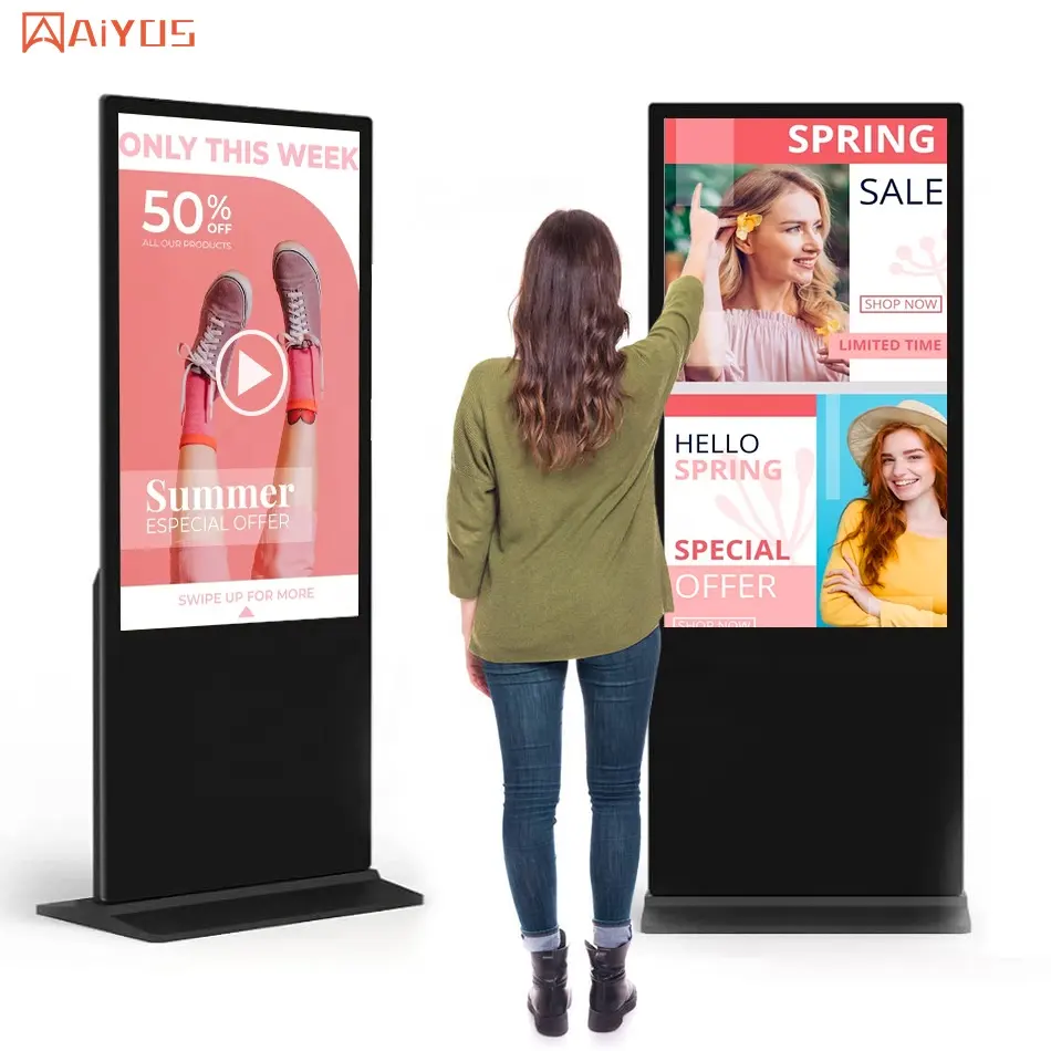 75 "43" 55 Inch Indoor Touchscreen Lcd Buitenreclame Schermen Totem Kiosk Led Display Digitaal Bewegwijzering Scherm En Displays