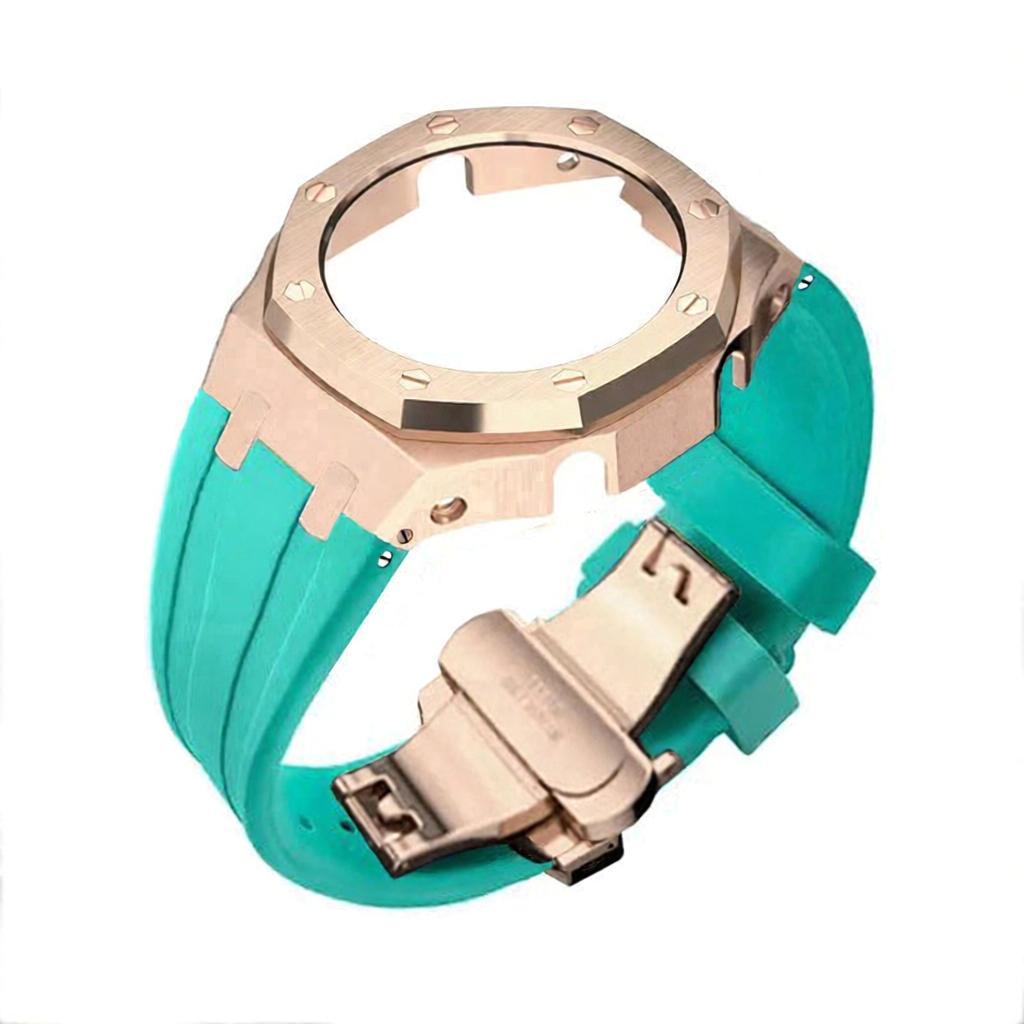 boîtier en or rose bracelet en silicone bleu tfn
