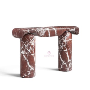 Rosסו levanto שיש איטלקי מרפסת שולחן מודרני מינימליסטי כניסה שולחן יוקרה אבן יוקרה קונסולת ארוכה - Product Image 5