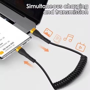 Dual USB <strong>C</strong> Coiled Cable Type <strong>C</strong> to Type <strong>C</strong> Mobile Phone Data Cable 120W Quick Charging Retractable Charger Cord - Product Image 2