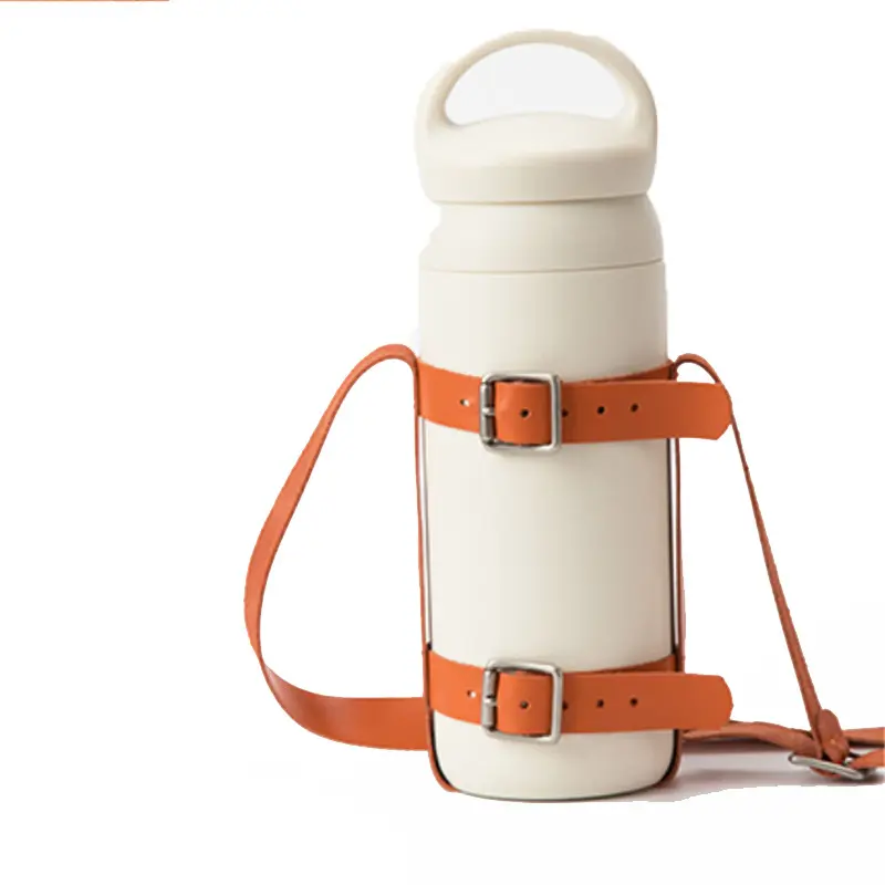 Outdoor messenger thermos bottle cover leather lanyard water bottle cover