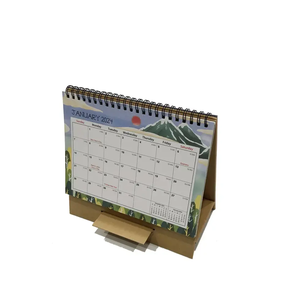 2023 Großhandel Benutzer definierte Hardcover illustriert Landschafts druck Täglicher Planer Monatliche Kalender Desktop Desk Desktop Ornamente