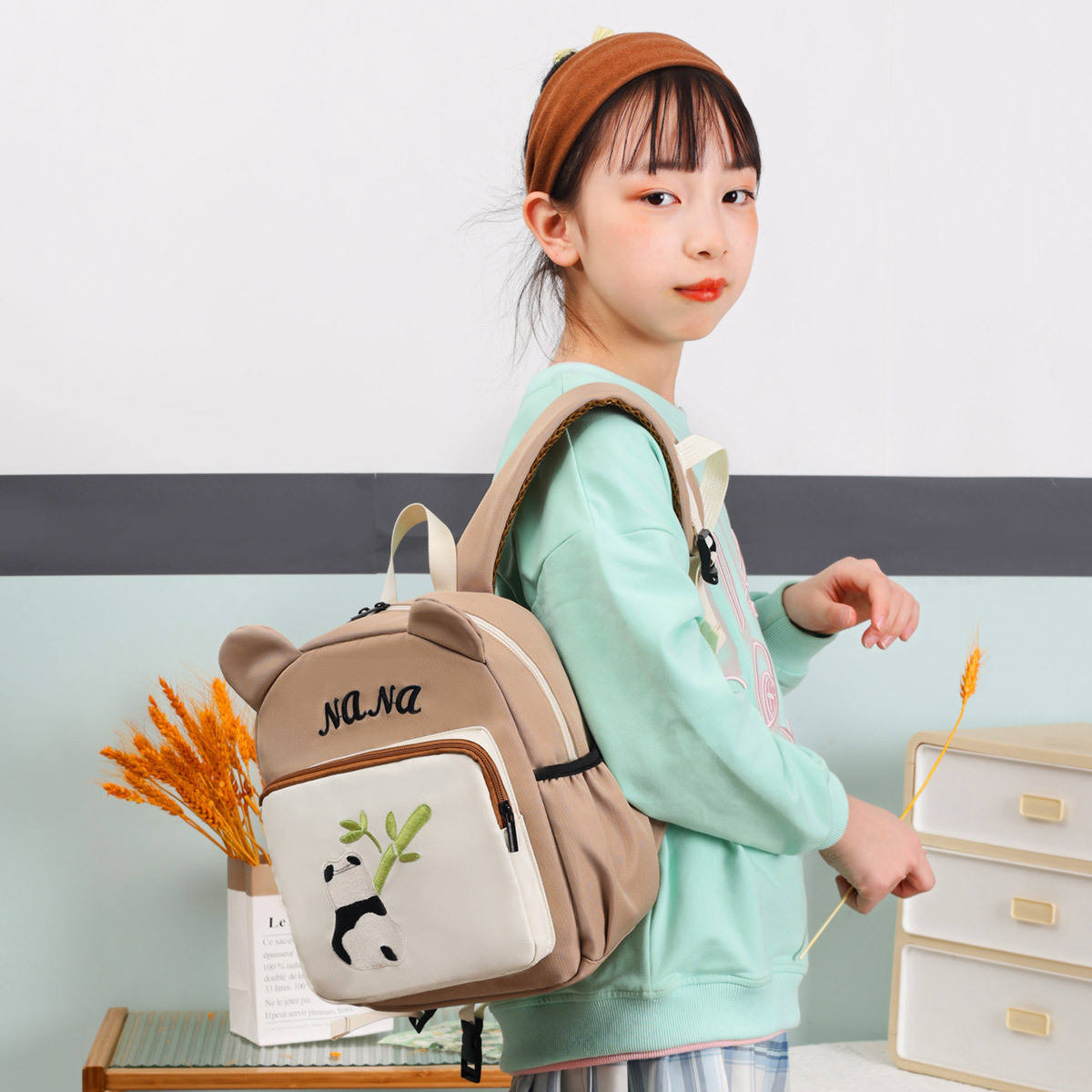 Panda en bambou kakis