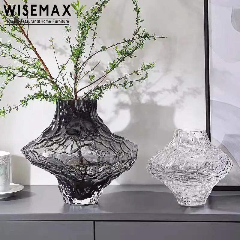 WISEMAX FURNITURE Décoration nordique de salon en verre clair et vase à fleurs en cristal pour table de mariage
