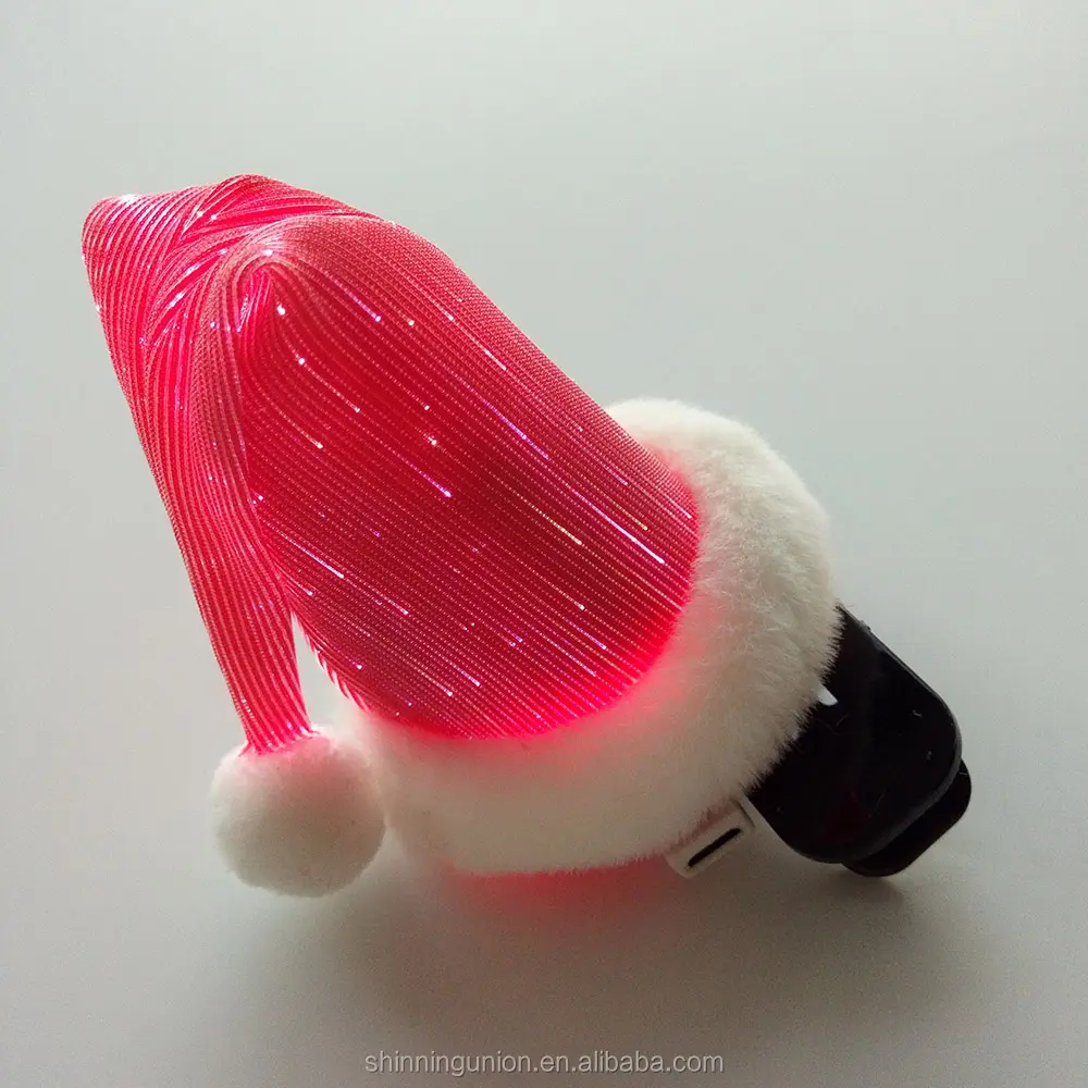 Molletta per capelli a LED per capelli a forma di cappello di Babbo Natale a forma di Clip per capelli a LED in fibra ottica per feste di Halloween