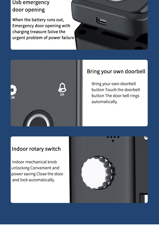 Self-provided doorbell emergency unlocking multifunctional lock password smart door lock serrure intelligente serrure porte lock