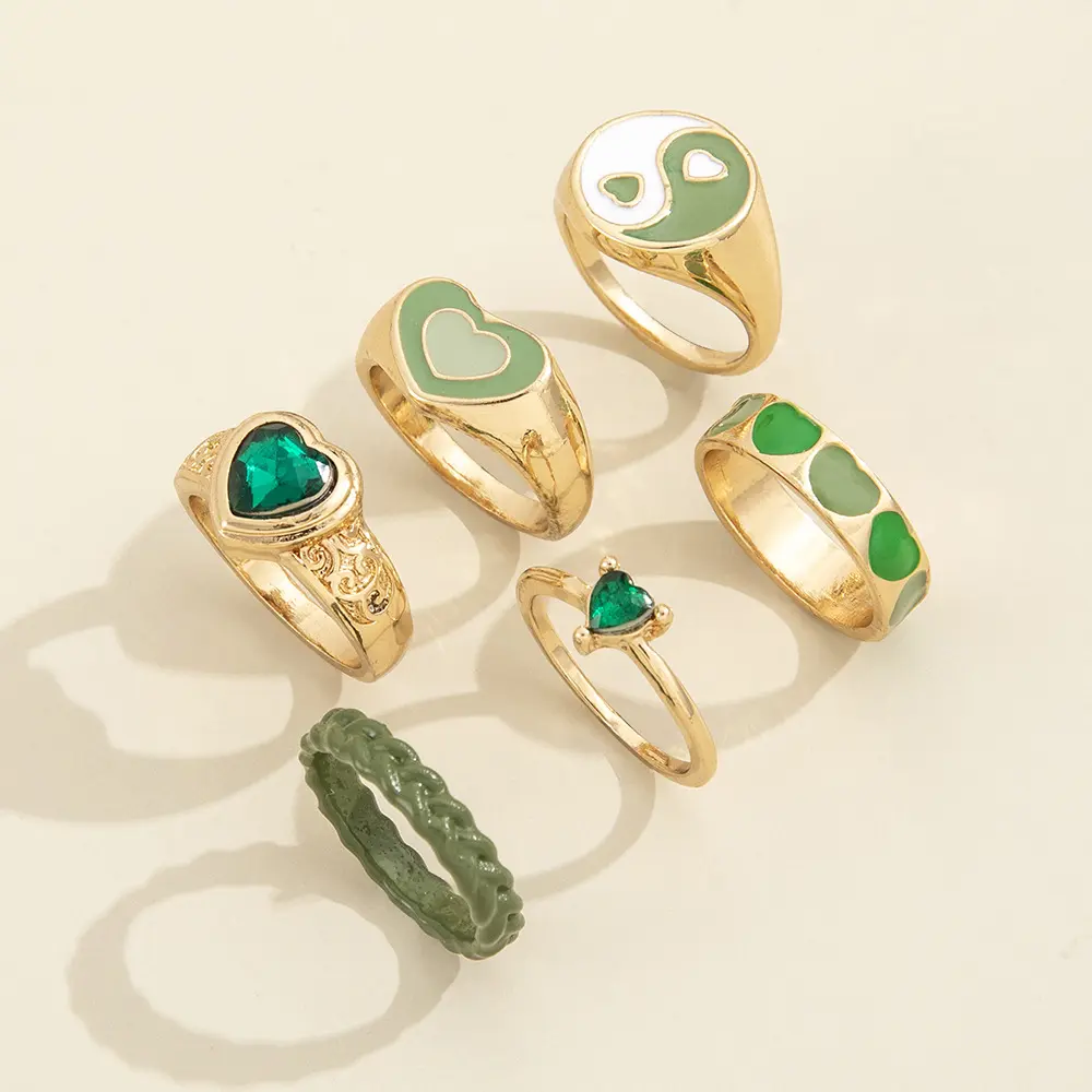 Sailing-Conjunto de anillo de gota de aceite para mujer, Set de anillos de joyería de moda Retro, anillo de Ángel de llama de diamante verde