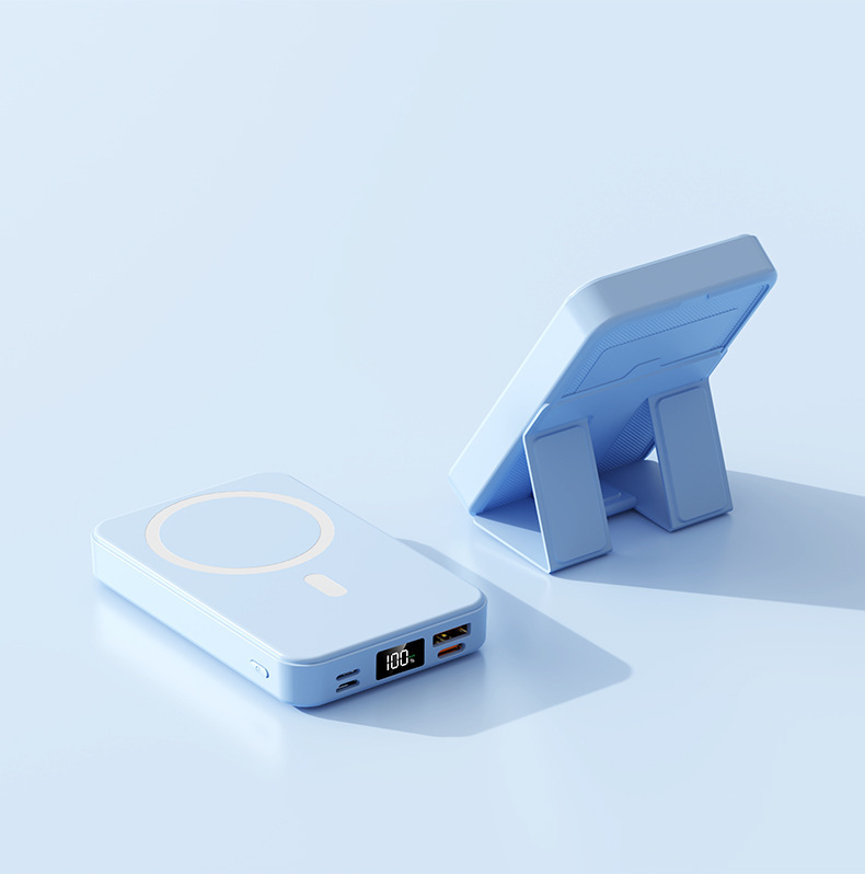 W014 banco de energía con soporte magnético inalámbrico-azul