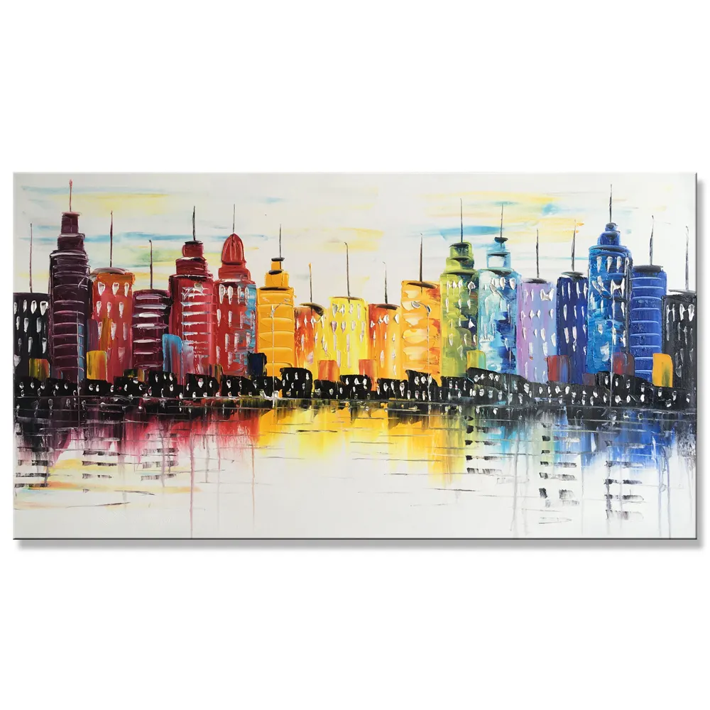 Pintura artística de paisaje de ciudad, arte de pared artesanal, decoración de Hotel, gran oferta, disponible