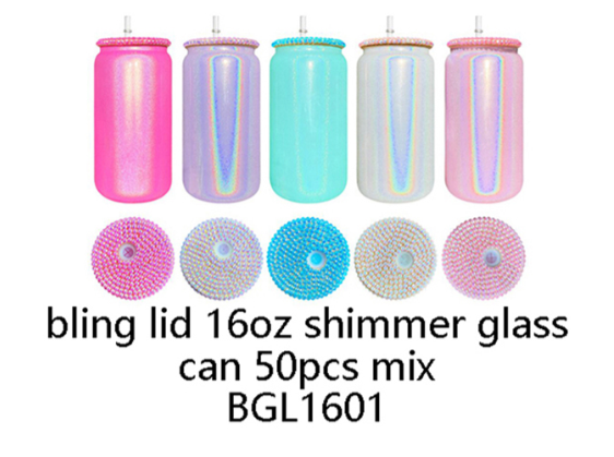 Canette en verre scintillant de 473 ml (16 oz) couleurs assorties avec couvercles en PP