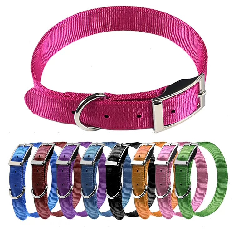 Manufacturers Custom Adjustable Nylon Double Layer Metal Buckle Engravable Pet Collars Nylon Pets Collar Dog Belt Collar