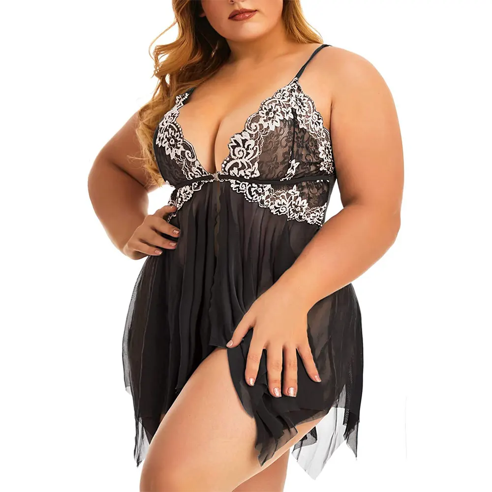 Set di indumenti da notte babydoll in pizzo chemise quality open big breast plump women sexy mature plus size lingerie