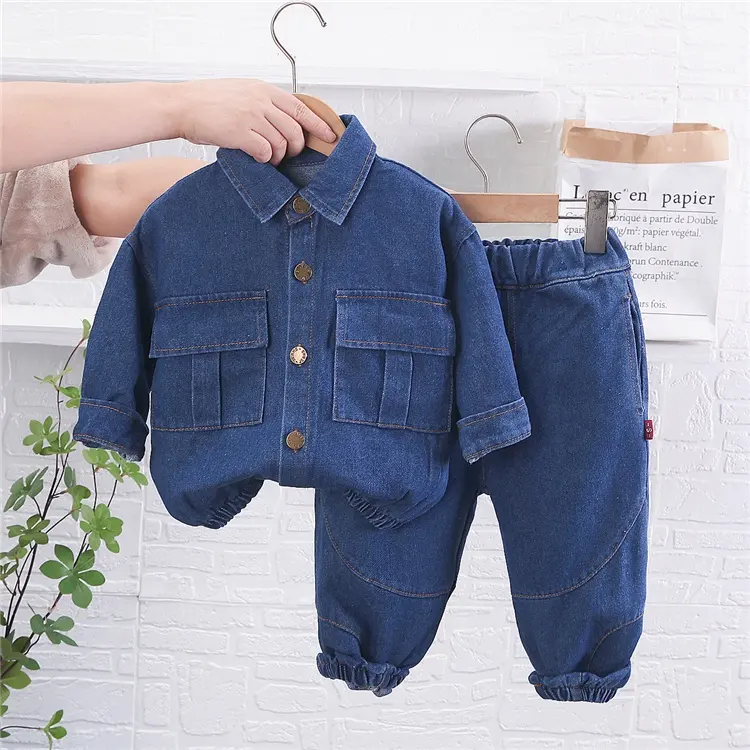 Jeans a maniche lunghe autunnali di vendita caldi 2 pezzi set di abbigliamento per ragazzi boutique abbigliamento per bambini vestiti per neonati