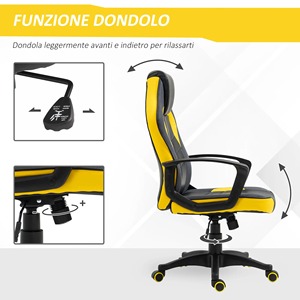 Vinsetto Ergonomic Gaming Chair,回転オフィスチェアホイール付きブラックとイエローのフェイクレザー,高さ調整可能