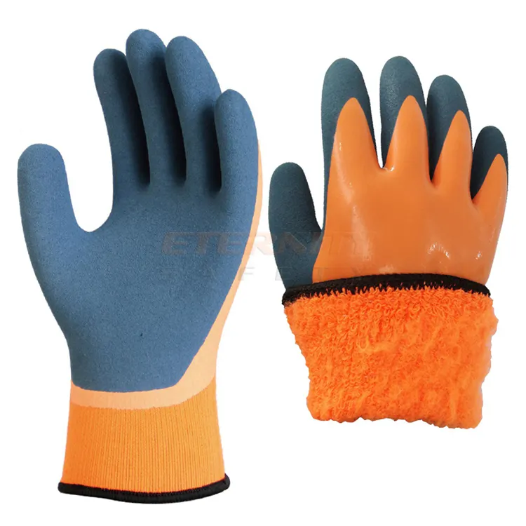 ENTE emniyet akrilik astar örgü lateks kaplı çift sıcak kış daldırma iş eldivenleri güvenlik ile su geçirmez
