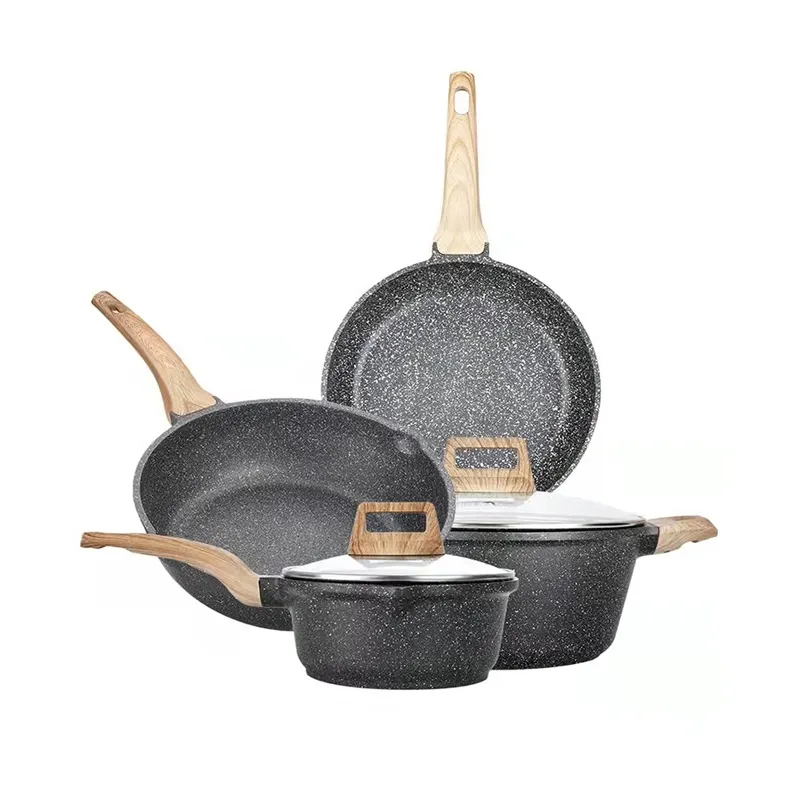ダイカスト調理鍋とフライパン焦げ付き防止調理器具セット花崗岩アルミニウムスープポットセット