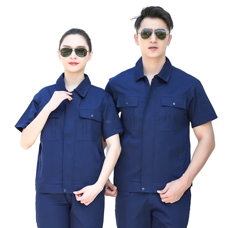 Abiti da lavoro per uomo donna materiali di sicurezza uniforme in cotone con cerniera meccanico blu abiti da lavoro industriali da donna aziendali