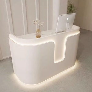 高柜台桌黑色和米色接待处定制高品质带灯的小前台 - Product Image 4