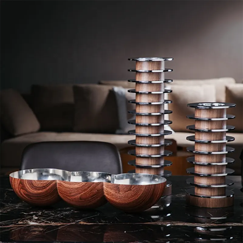 Modern Metal Wood Grain Interior Tray Water Cup Furnishing Articles Ball Kettle Object Sculptures Other Home Decoration