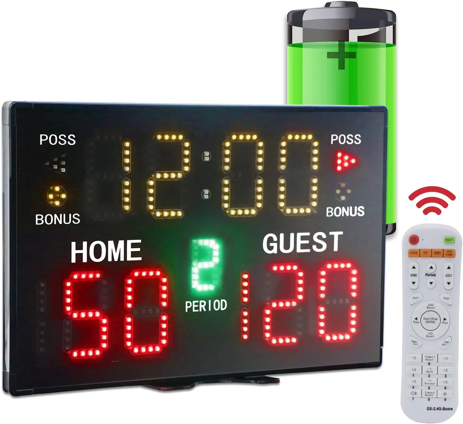 YIZHi tableau de bord numérique LED ultra-lumineux rechargeable alimenté par batterie 11 chiffres tableau de score de basket-ball portable télécommande