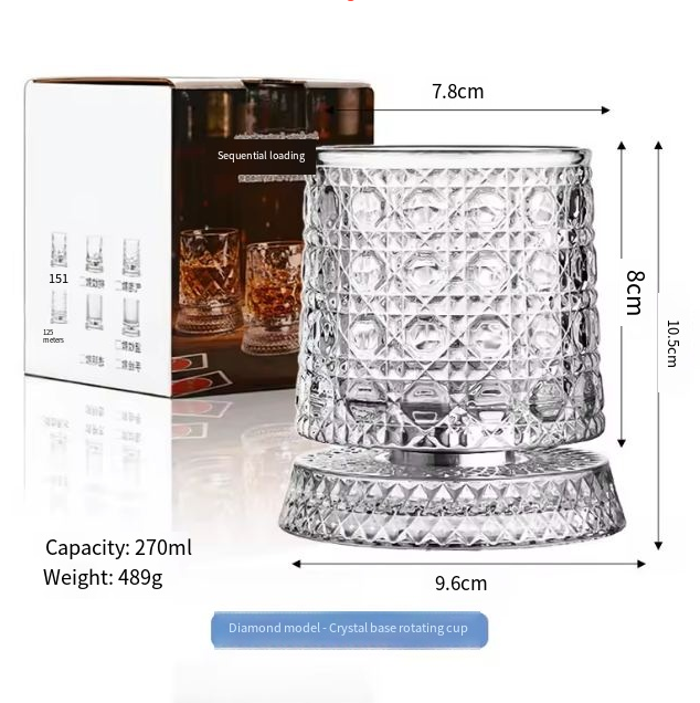 Copa giratoria con base de cristal de diamante - Caja de color