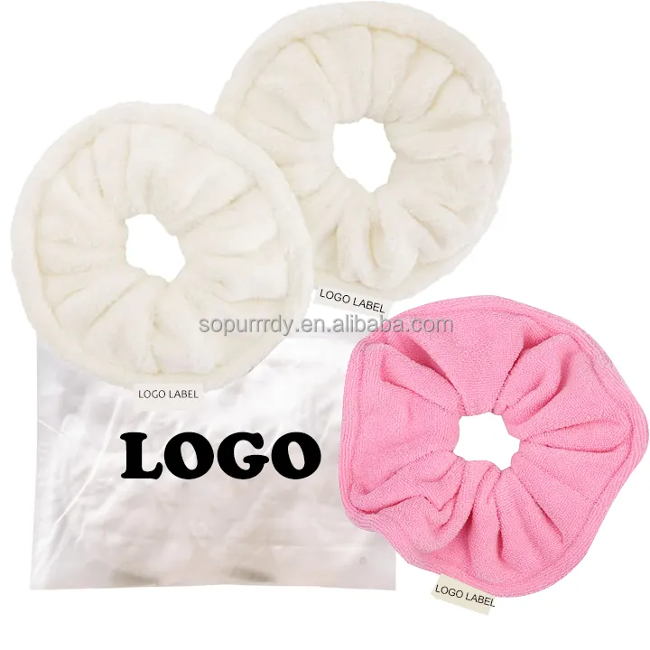 Étiquette de Logo personnalisée, éponge en bambou écologique, serviette moelleuse blanche, chouchous, bandes de nettoyage