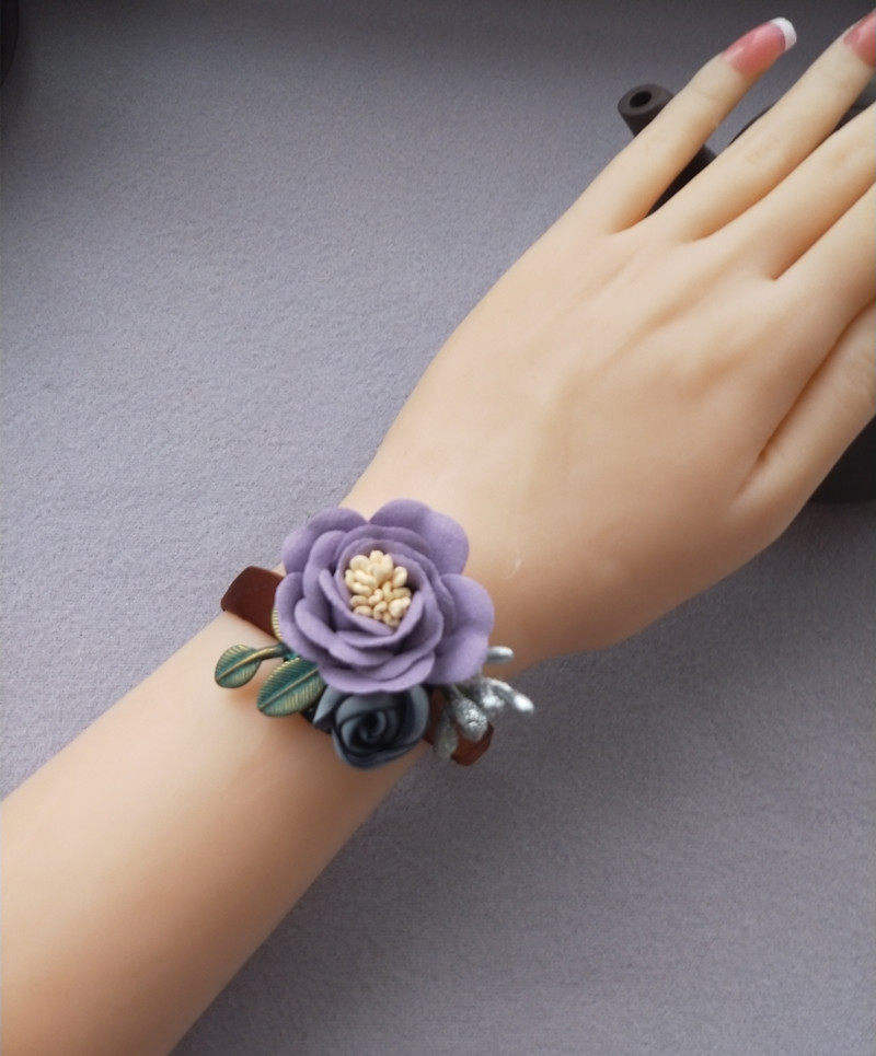 Bracelet grande fleur rose et violet