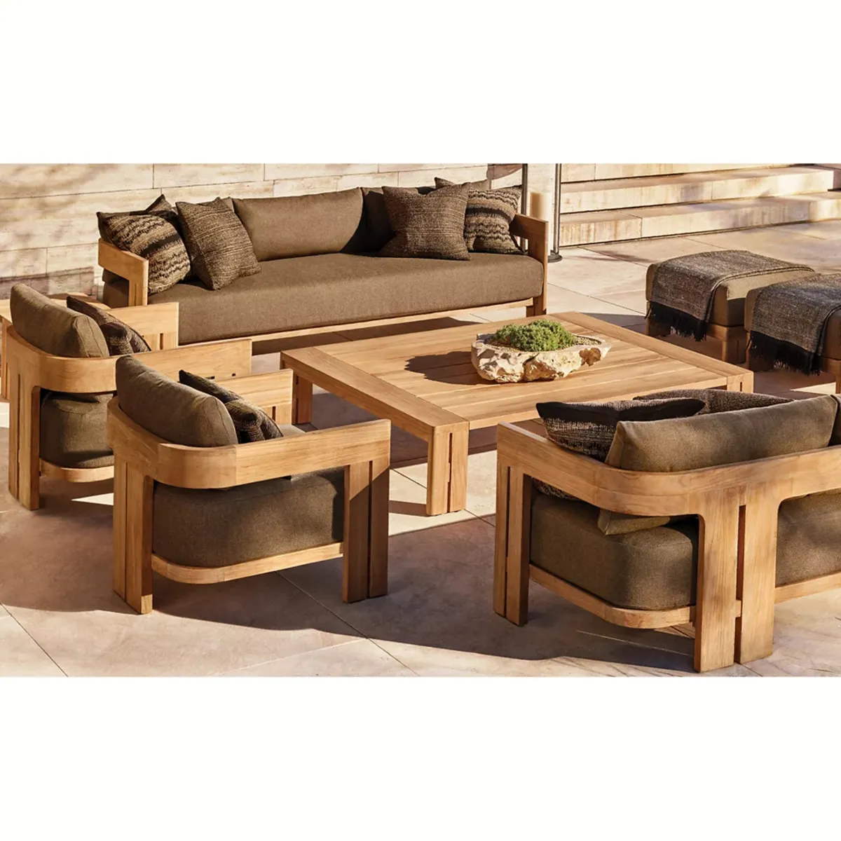 Luxo moderno jardim mobiliário teca madeira ao ar livre hotel secional ao ar livre sofá