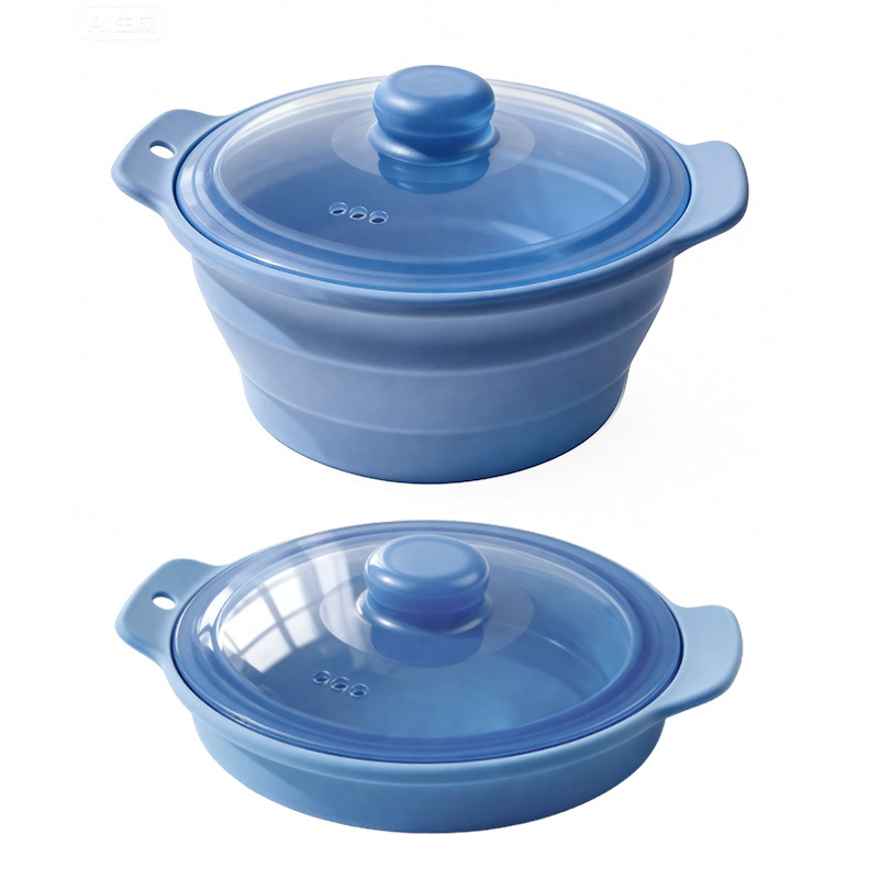 Round dark blue-foldable steamer