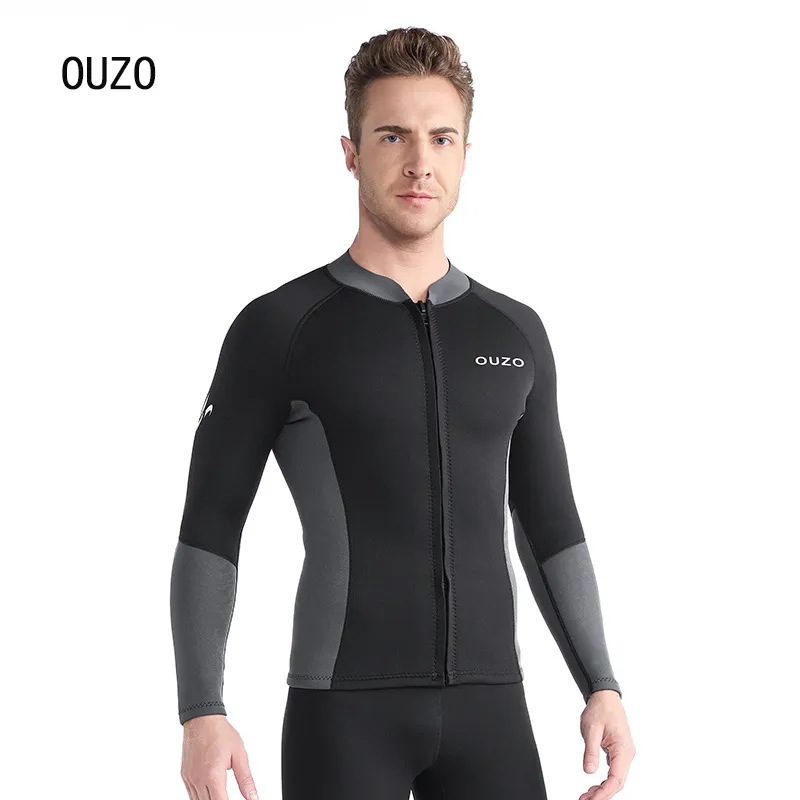 OUZO ön fermuar ile 1.5MM neopren üst sörf kıyafeti ceket dalış ceket yüzme wetsuit