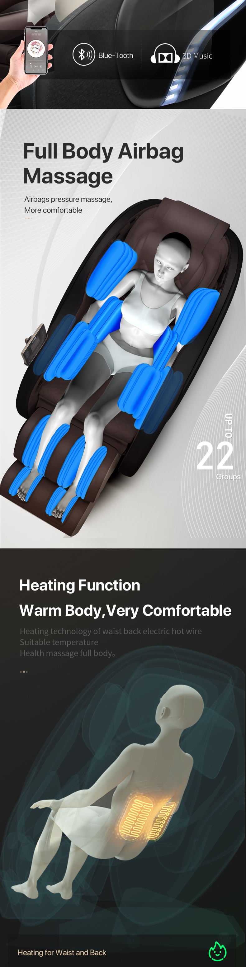 Jare X8 Display Lcd Remote Control Luxury 4D Foot Spa Factory Price Kneading Shiatsu Blue-Tooth Full Body Massage Chair