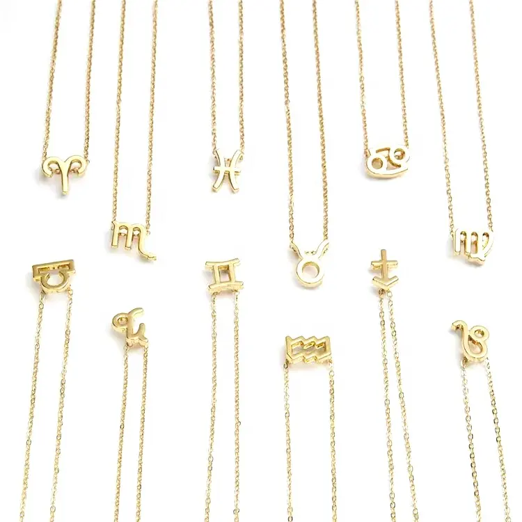 Female Elegant 12 Zodiac Sign Necklace Pendants Charm Gold Chain Choker Astrology Necklaces