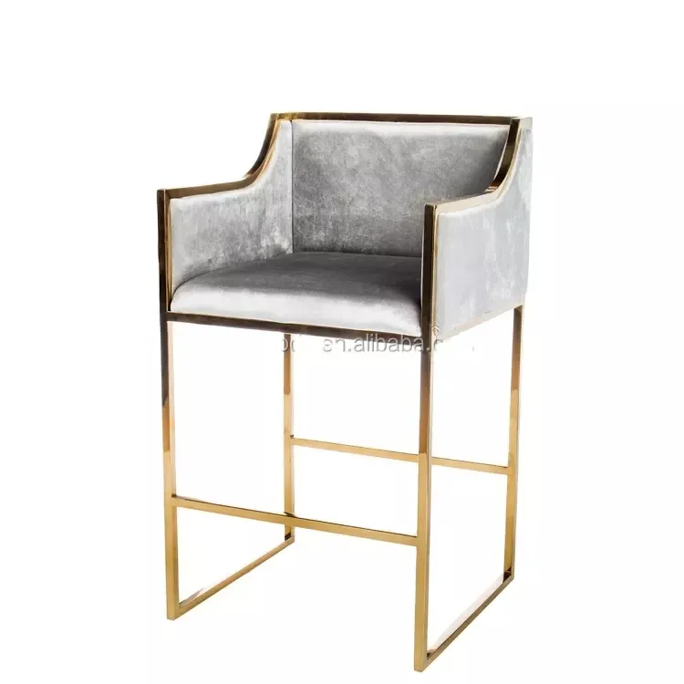 Chaise haute de tabouret de bar de cadre d'acier inoxydable d'or d'accoudoir de meubles industriels de conception moderne vintage de luxe pour la location d'événements